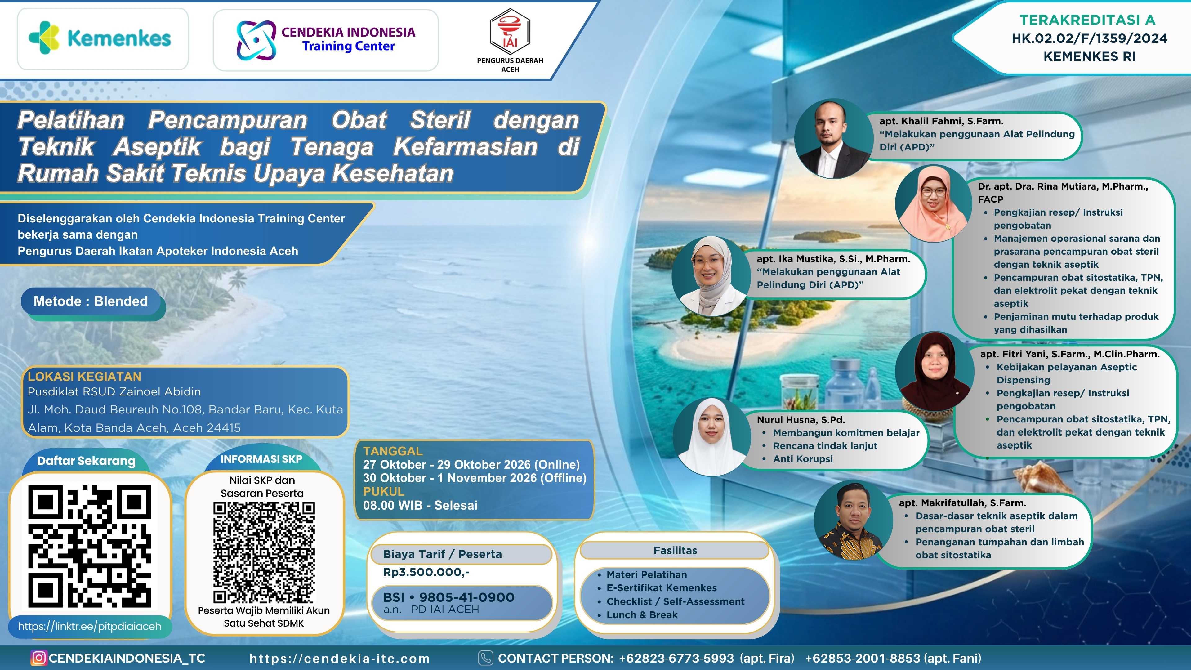 Pelatihan Pencampuran Obat Steril dengan Teknik Aseptik bagi Tenaga Kefarmasian di Rumah Sakit Angkatan 1
