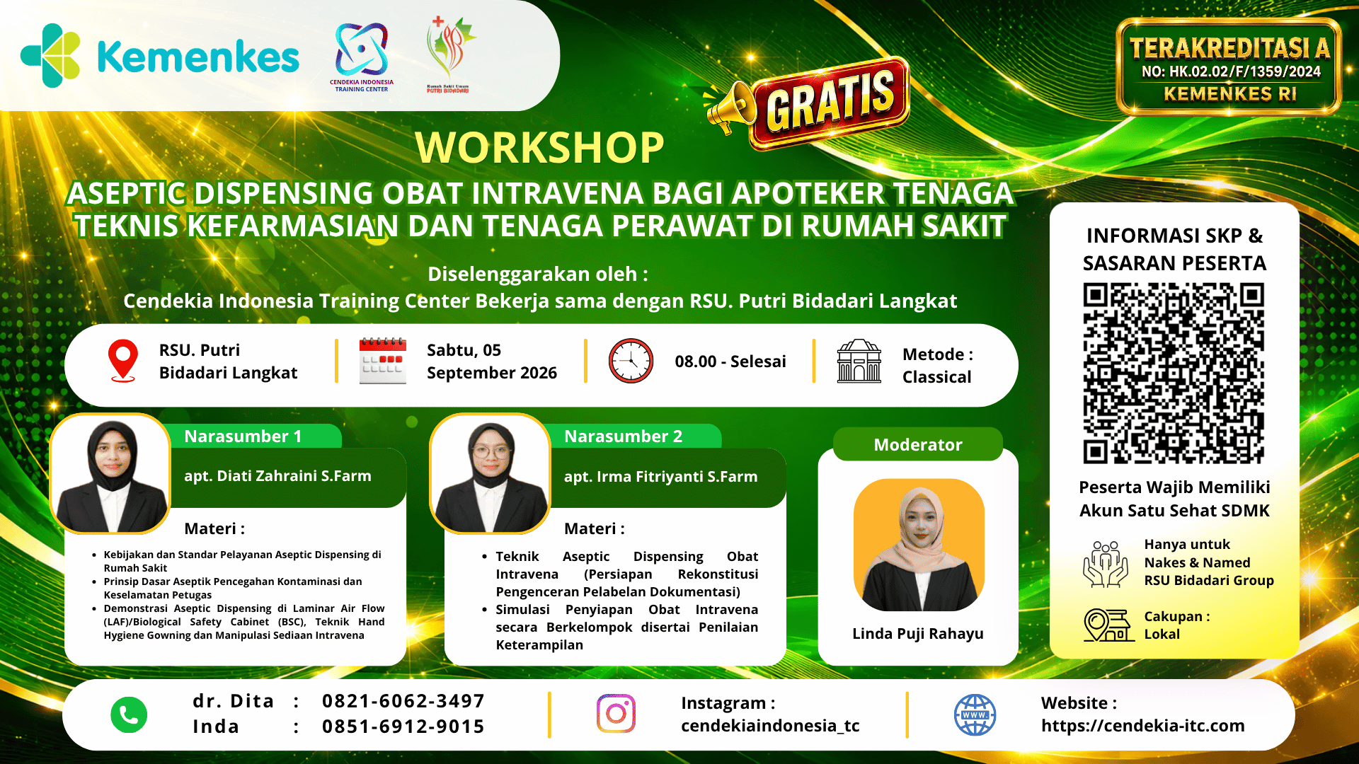 Workshop - Aseptic Dispensing Obat Intravena bagi Apoteker,Tenaga Teknis Kefarmasian dan Tenaga Perawat di Rumah Sakit Angkatan 1